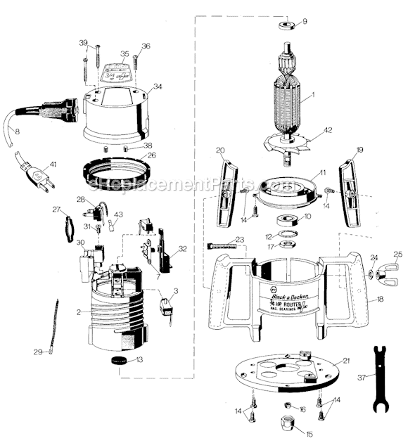 Page A Diagram and Parts List for 7604 Type 2 Black and Decker Router